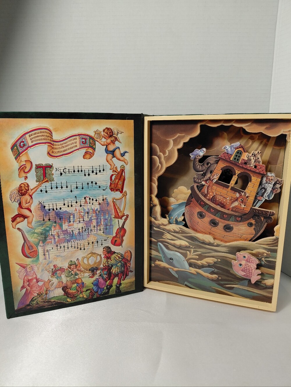 Musical & Mechanical Motion Wooden  Christmas Book With Noah's Ark Scene